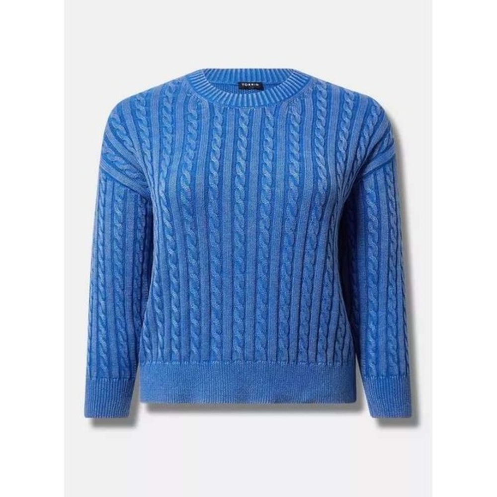 Torrid Blue Cable Knit Crewneck Sweater‎ Plus Size 2